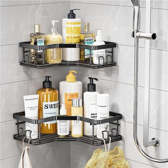 Corner Shower Caddy, Shower Organizer Corner Shower Shelf with 8 hooks,2-Pack - Picture 2 of 6